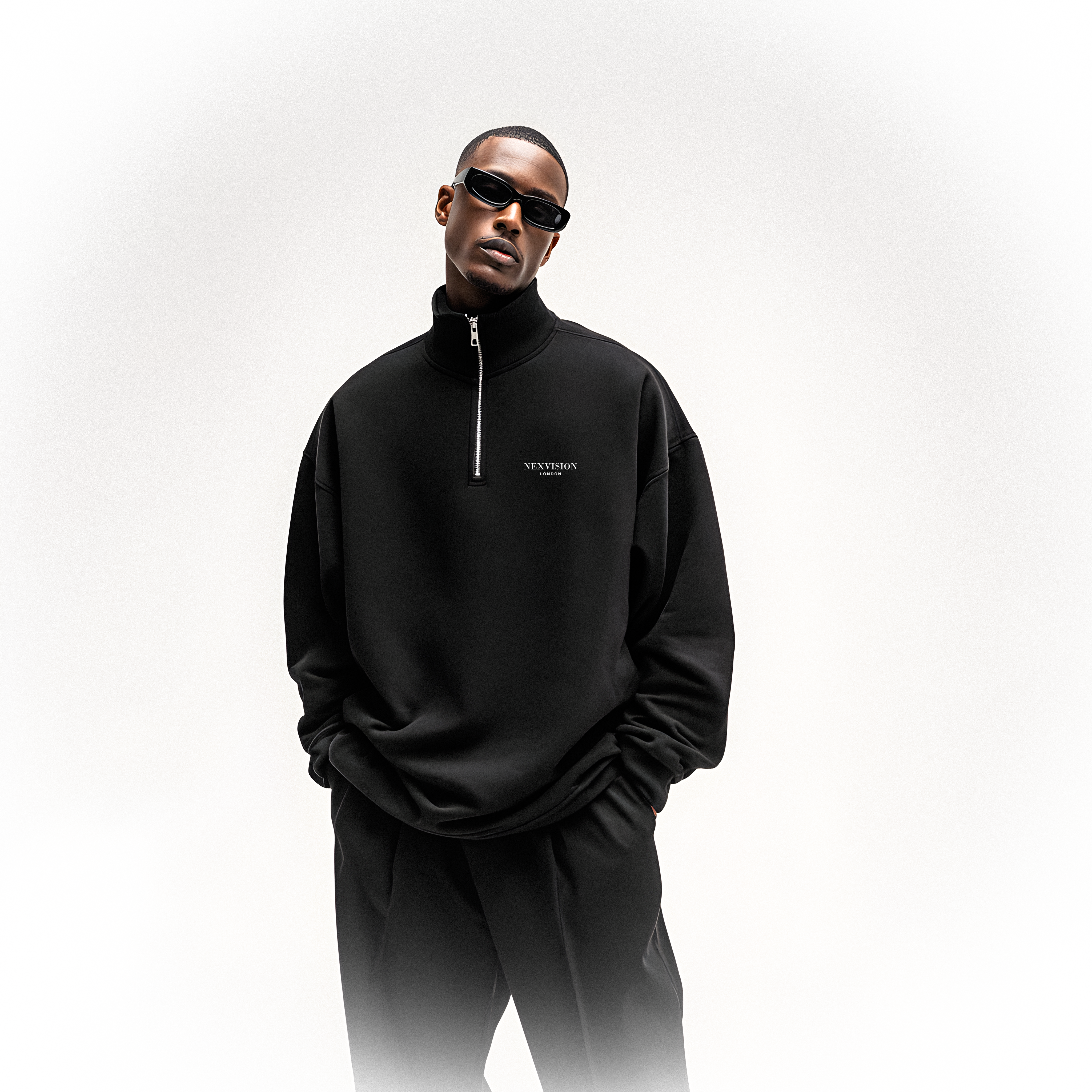 Organic Oversized Quarter Zip Sweatshirt | Black