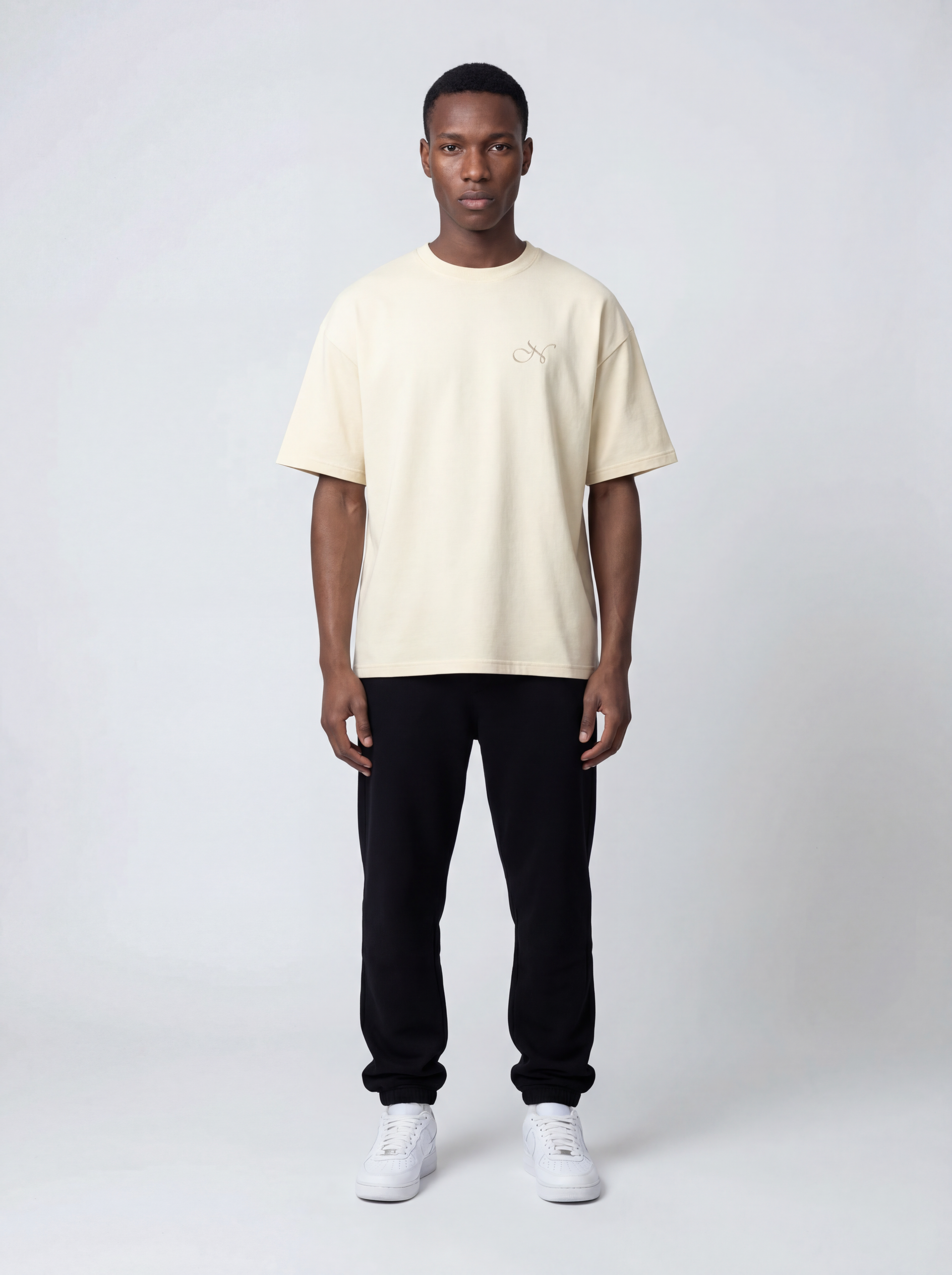 Cream Embroidered Oversized Boxy T-Shirt