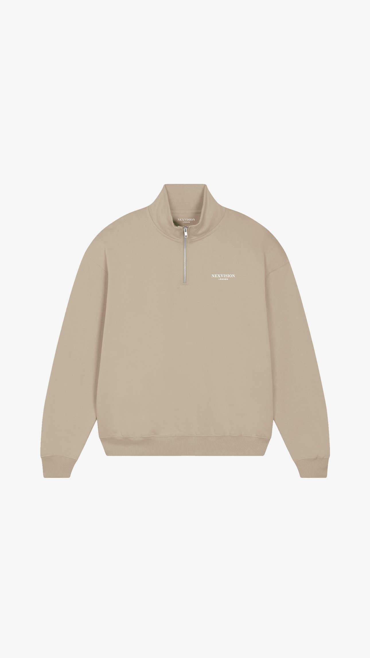 Beige Oversized Boxy Quarter Zip Sweatshirt